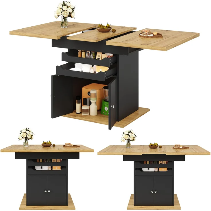 Esstisch Teleskoptisch(110-140×80cm), klappbarer Küchentisch für 4-6 Personen, Ausziehbarer Esstisch ,platzsparender Küchentisch, Tisch mit zwei Schubladen und einem Aufbewahrungsschrank – Bild 8