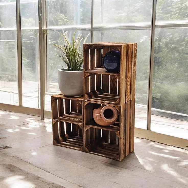 4er Set Holzkisten Weinkisten Obstkiste Klein Geflammt Regal aus Holz 40x30x25cm – Bild 6