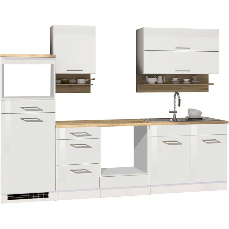 Küchenzeile 270 cm weiß, MARANELLO-03, Weiß Hochglanz ohne E-Geräte B x H x T ca. 270 x 200 x 60cm