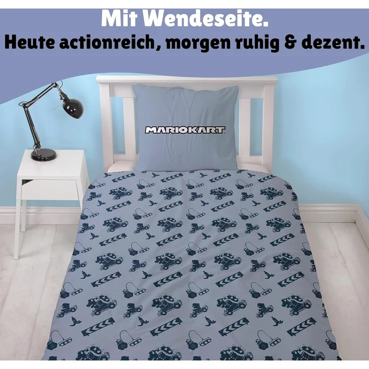 Nintendo Super Mario Kart Bettwäsche für Jungen Kinderbettwäsche 135x200 80x80 cm aus 100% Baumwolle Motiv Bump mit Bowser – Bild 4