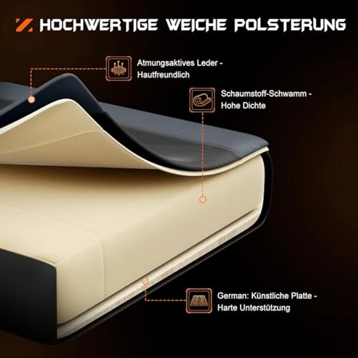 DUMOS Gaming Stuhl Ergonomischer Gaming Stuhl mit Fußstütze Atmungsaktiver PC Stuhl mit verstellbare Lendenkissen Kopfkissen und Armlehnen 150 kg Belastbarkeit Drehsessel – Bild 8