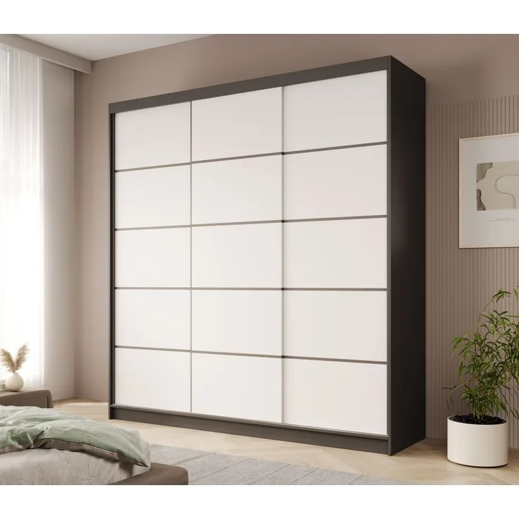 Schiebetürenschrank Schrank Nr. 445 in Schwarz- Weiss matt 200 x 215 x 58 cm