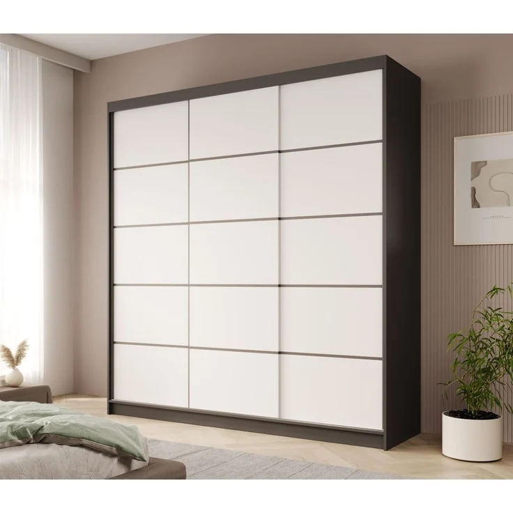 Schiebetürenschrank Schrank Nr. 445 in Schwarz- Weiss matt 200 x 215 x 58 cm – Bild 1