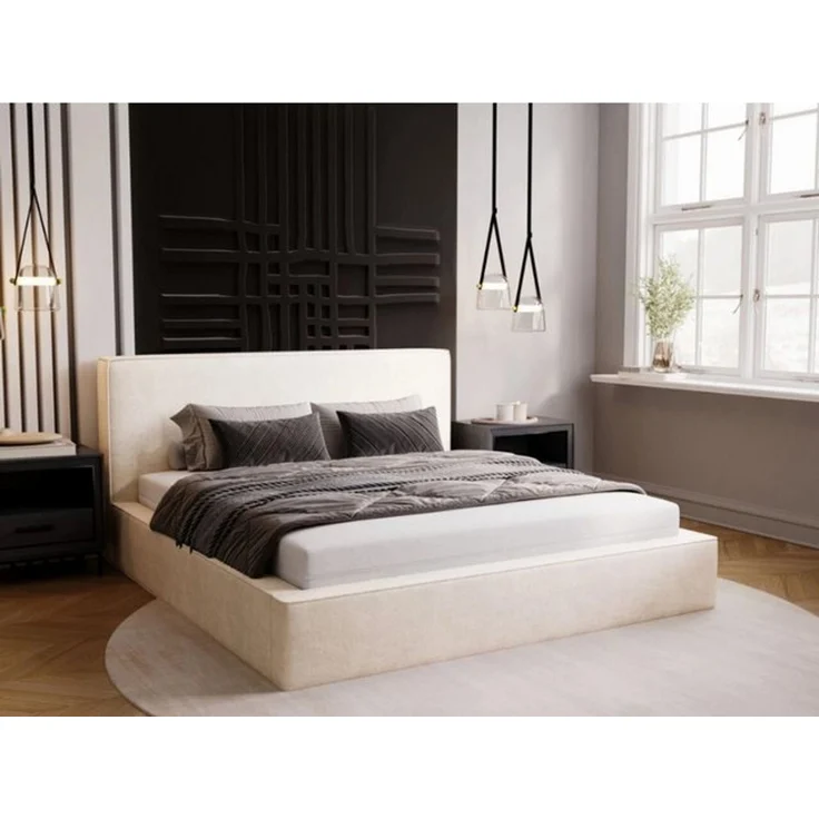 GrainGold Polsterbett mit Bettkästen MONACO, Modern Bett mit Kopfteil - 180x200 cm, Creme (1x Bett) – Bild 4