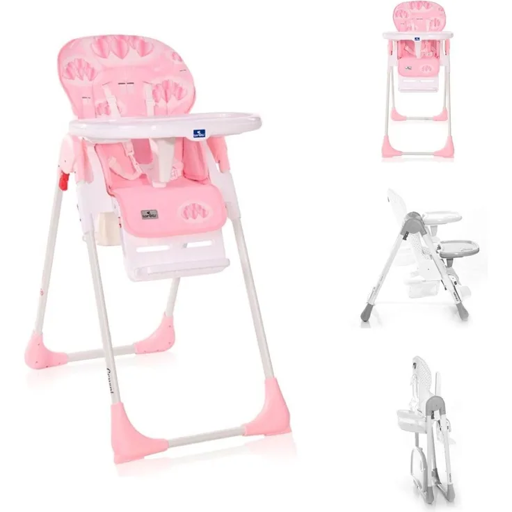 Lorelli Kinderhochstuhl Cryspi Rückenlehne verstellbar, faltbar, 5-Punkt-Gurt rosa