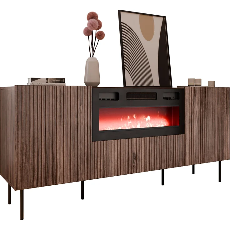 Mirjan24 'Trigev' Kommode mit 2 Drehtüren und Klappe, elektrischer Kamin, Laminatplatte nuss warmia, 81 x 42 x 181 cm – Bild 1