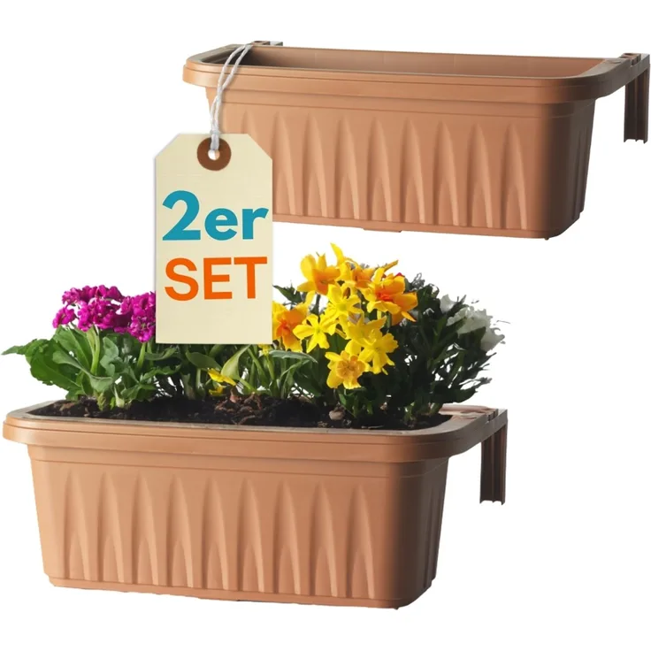 GarPet Balkonkasten 2er Set Blumenkasten Balkon Geländer Kasten Halterung Wasserspeicher