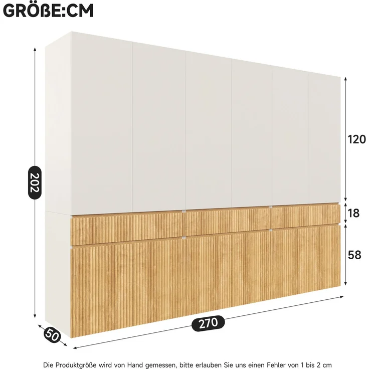 Kleiderschrank 270 x 50 x 200 cm aus MDF und Spanplatte, mit 12 Drehtüren, 3 Schubladen und 3 Kleiderstangen – Bild 5