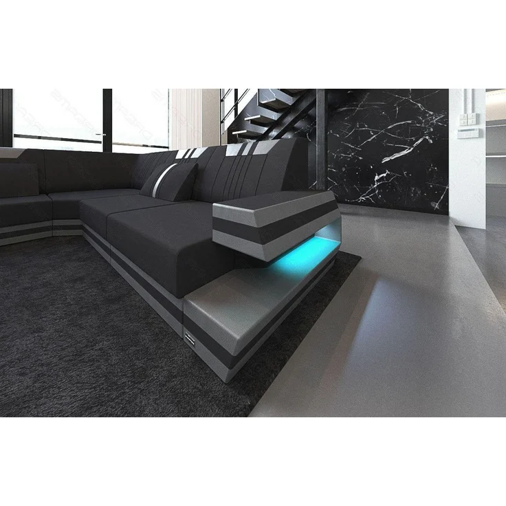 Leder-Stoff-Mix Wohnlandschaft Ravenna XL LED - Mikrofaserstoff - Schwarz-Grau - Rechts – Bild 5