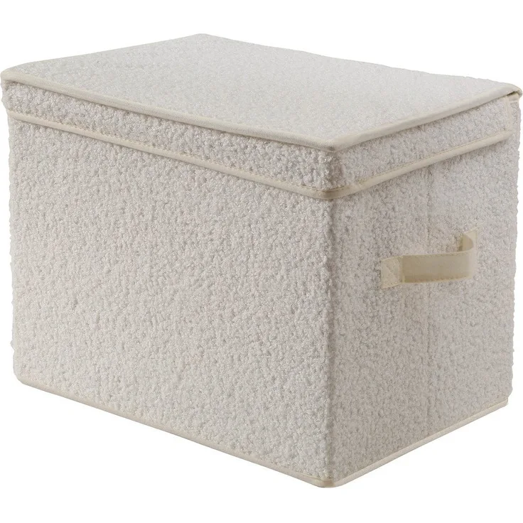 Calicosy Hohe Aufbewahrungsbox mit Deckel aus Bouclé-Stoff in Ecru - H30 cm - Ecru