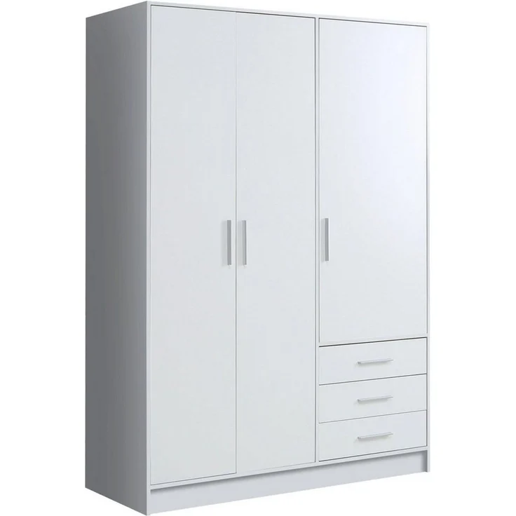 FORTE Jupiter Kleiderschrank 3-türig, 3 Schubkästen, Holzwerkstoff, Weiß matt, 144. 6 x 60 x 200 cm – Bild 2