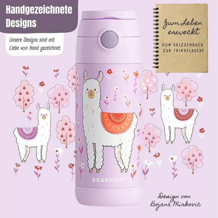 BEARFOOT Trinkflasche Thermo Kinder Trinkflasche Edelstahl - Lama lila, Thermosflasche, auslaufsicher, Edelstahl, Kinderflasche, BPA-frei – Bild 4