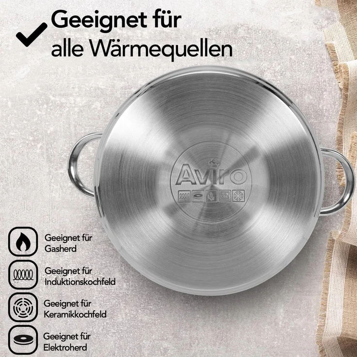 Brixy Suppentopf Stampftopf - Glasdeckel - 16,5L - 30 CM - Induktion Gas Keramik - Spülmaschinenfest - Edelstahl – Bild 7