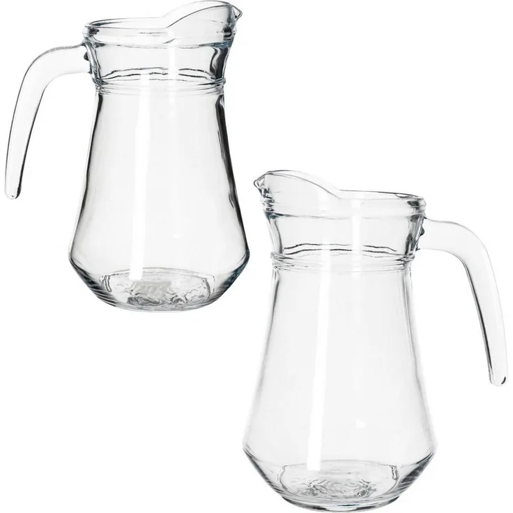 MamboCat Karaffe Valentin 2er Set Glaskrug 1,15L Milch-Kanne mit Henkel Wein-Karaffe