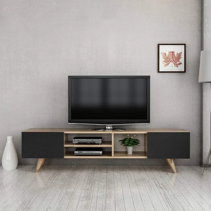 HOME MANIA Mobile Porta TV Dore, Holz, Walnuss-Schwarz, 160 x 29,7 x 40,6 cm – Bild 2