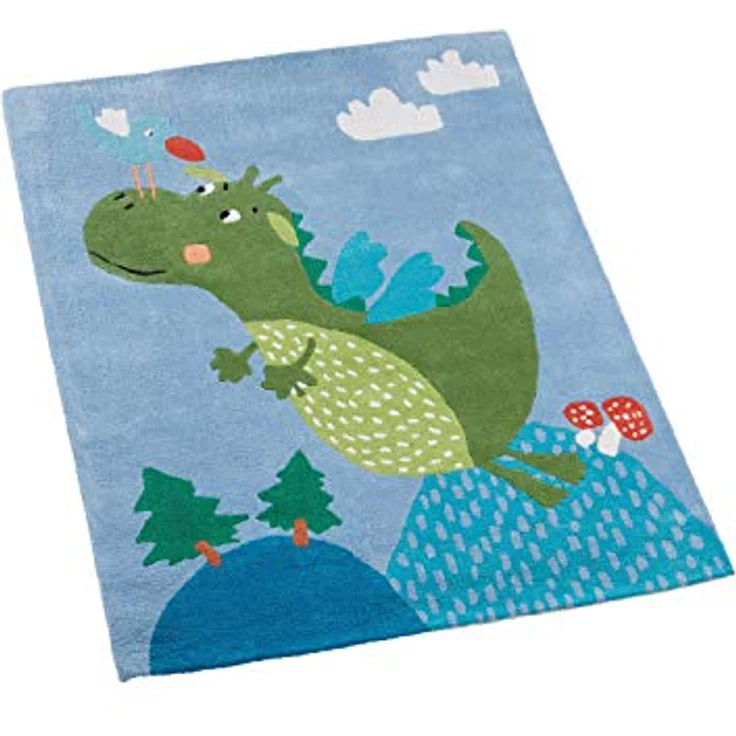 Kinderteppich 100% Baumwolle in Handarbeit hergestellt, Drache, 100x130 cm – Bild 2