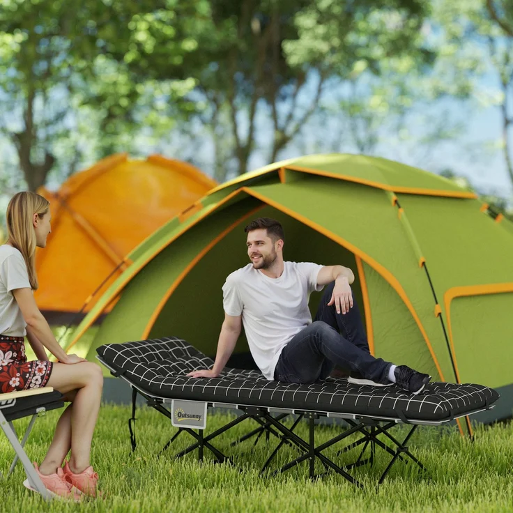Klappbares Campingbett, Feldbett mit Matratze, ergonomisch, Metallrahmen, Schwarz--Schwarz--37x67x190cm--YOUDENOVA – Bild 3