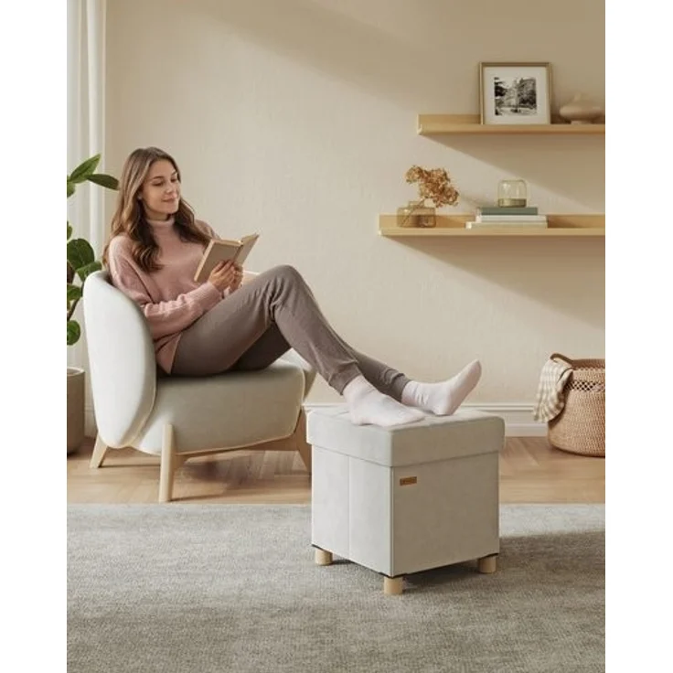 SONGMICS Sitzhocker mit Stauraum, Hocker faltbar, 38 x 38 x 40 cm, Aufbewahrungsbox mit Deckel, Fußhocker 37 L, Samt, bis 300 kg belastbar – Bild 2