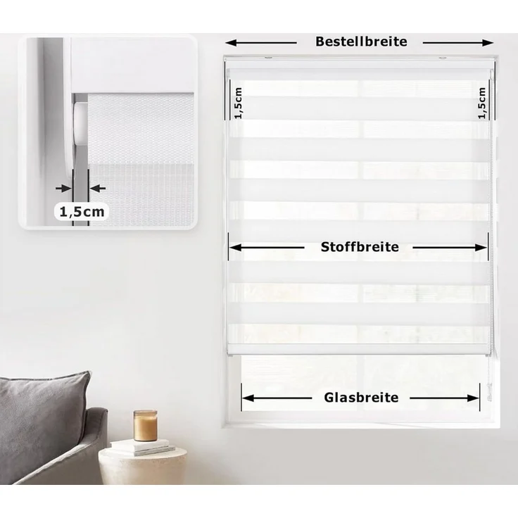 Doppelrollo Premium Doppelrollo / Duo Rollo, 85 x 175 cm, weiß, Victoria M, blickdicht, ohne Bohren, freihängend, verschraubt, Lichtdurchlässig und verdunkelnd mit Kettenzug Wand- o. Deckenmontage – Bild 3