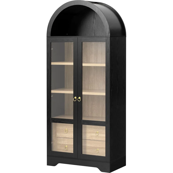 Highboard B 76,2 x T 40,1 x H 180 cm aus MDF mit Glas, 2 Schubladen und verstellbaren Böden – Bild 5