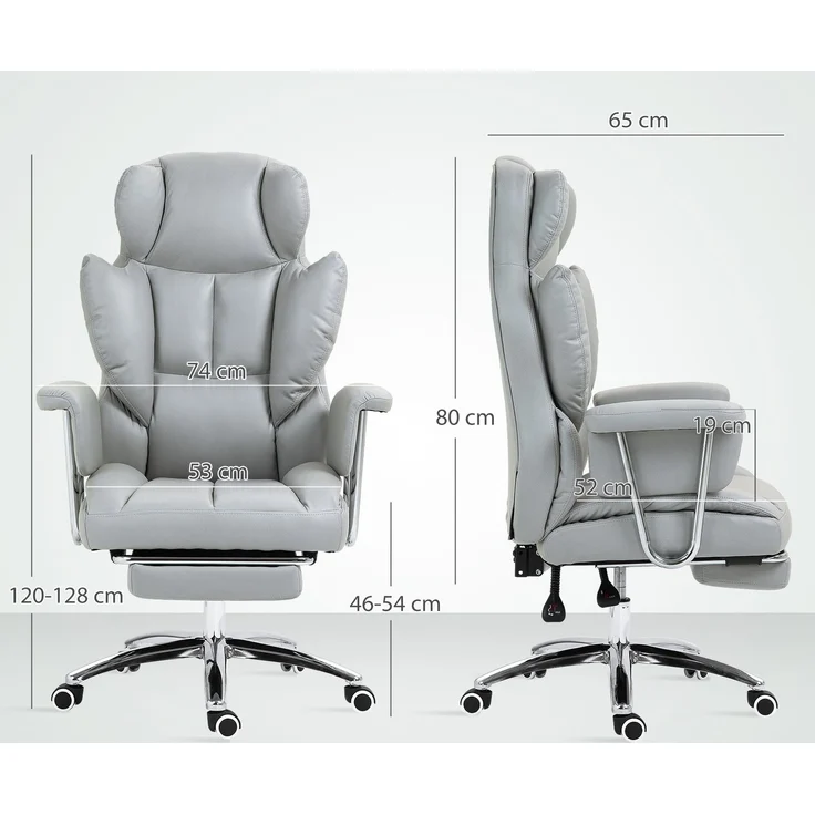 MELAYR, Ergonomischer Bürostuhl, gepolstert, mit Fußstütze, verstellbarer Lehne, 74 x 65 x 128 cm, Hellgrau – Bild 5