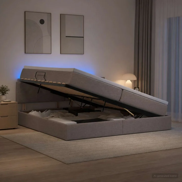 vidaXL LED-Speicherbett mit Matratze Taupe 200x200 cm Stoff 3459087 – Bild 4