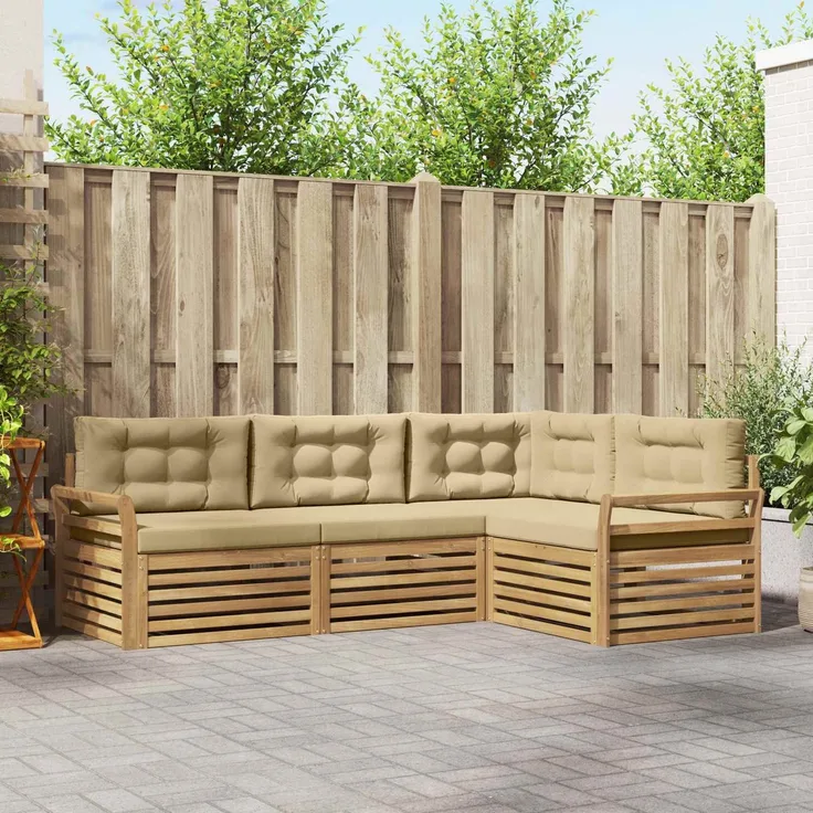 vidaXL Outdoor-Sofagarnitur 4 pcs Weiß und Beige 250 x 170,5 x 73 cm 3390408