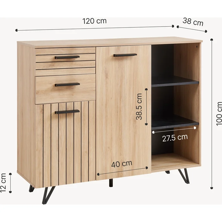 Sideboard Noppen 100x120x38 cm Eicheoptik [en. casa] – Bild 5