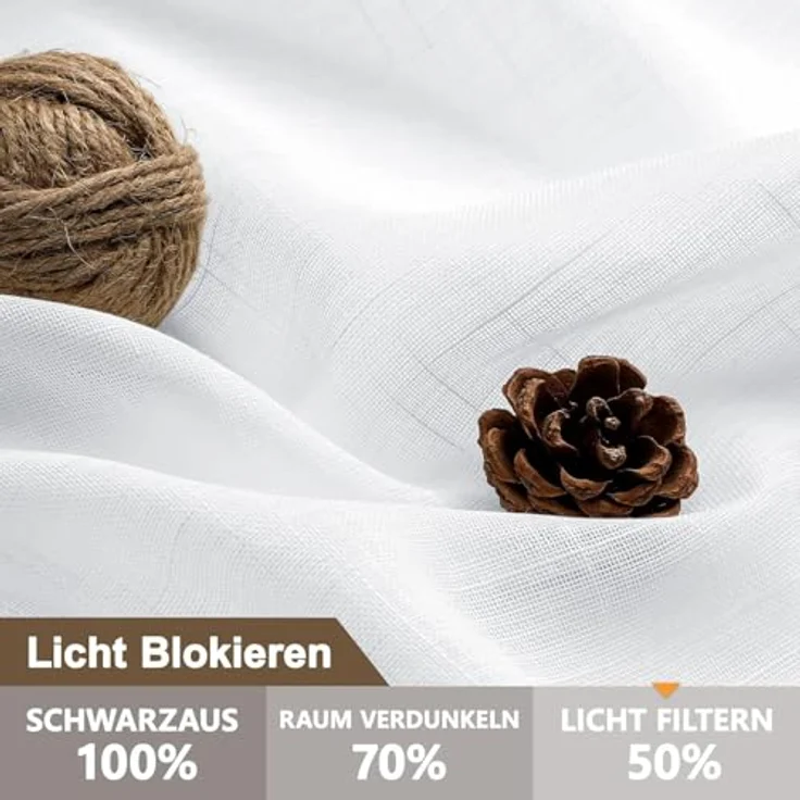 CUCRAF Voile Gardinen Leinenoptik Weiß mit Ösen Vorhänge Halbtransparent für Schlafzimmer Wohnzimmer H260 x B140cm 2er Set – Bild 3