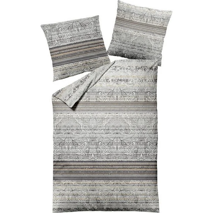 MONDO Bettwäsche ALCORA, Satin, 155 x 220 cm, Grau, Beige, Baumwolle, 2 teilig, mit Reißverschluss – Bild 1