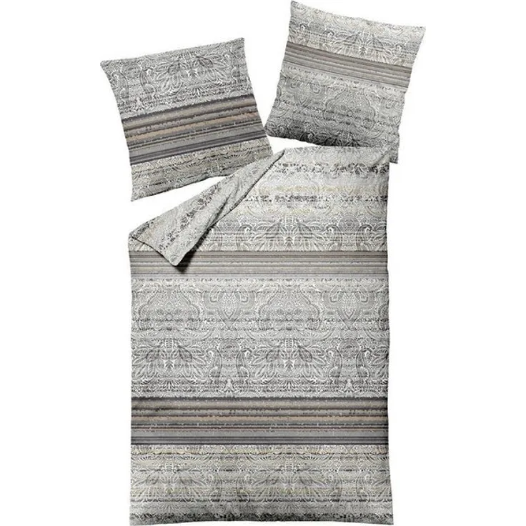 MONDO Bettwäsche ALCORA, Satin, 155 x 220 cm, Grau, Beige, Baumwolle, 2 teilig, mit Reißverschluss