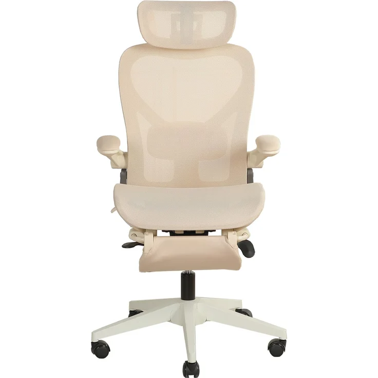 Klappbarer ergonomischer Bürostuhl, kleiner Platz-Klappstuhl mit Taillenstütze, Ganznetzschiebekissen, klappbare Armlehnen, 3D-Kopfstützen und Bürostuhl mit Arbeitspedalen,creme--Creme--129x48.5x62cm--YOUDENOVA – Bild 10