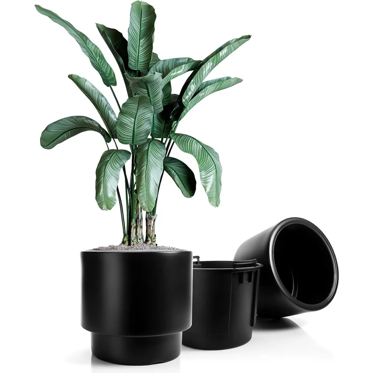 BigDean Blumentopf Pflanzkübel Design mit Einsatz rund ø 47 cm (Set, 1 St, 1 Pflanztopf + 1 Übertopf), Übertopf & Topf, 47cm Durchmesser, Schwarz, Wetterfest & Bruchsicher – Bild 6