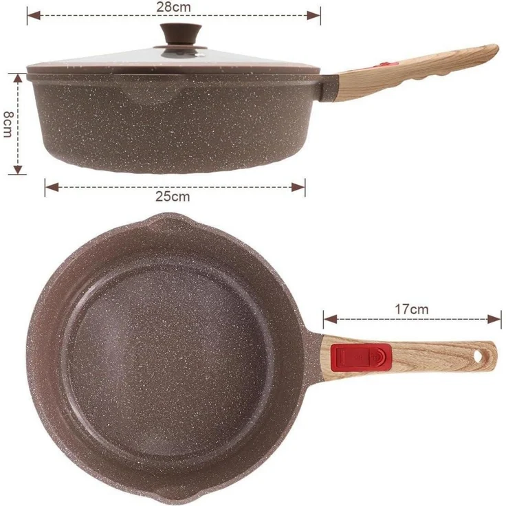 Keramik Pfanne 28 cm mit Deckel Antihaftbeschichtung Bratpfanne 28cm - Braun – Bild 6