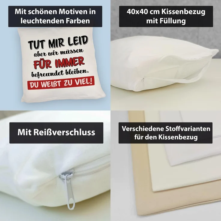 speecheese Dekokissen Freundschaft Kissen mit Spruch Tut mir Leid wir müssen befreundet – Bild 4