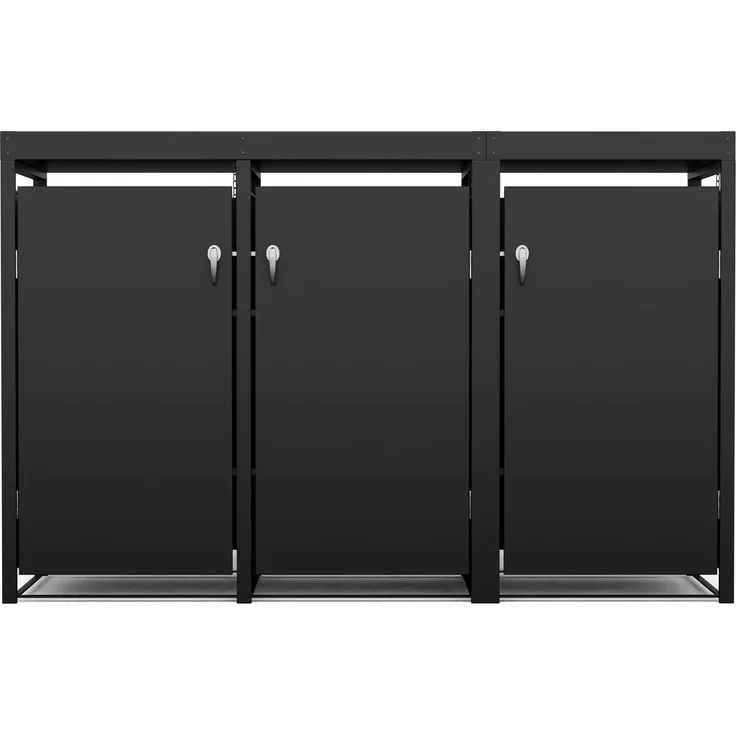 Blumfeldt BinSafe Mülltonnenbox – Wetterfest, Verzinkter Stahl, 3 Türen, Pflanzendach, Für 60L/120L/240L Mülltonnen, Modernes Design, Mülltonnenverkleidung 3 Tonnen