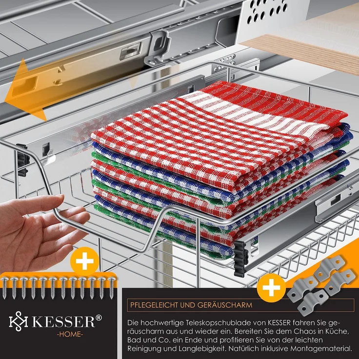 KESSER® Teleskopschublade 30-60cm Schrankbreite verchromt aus Edelstahl Schubladeneinsatz für Küchenschrank Korbauszug Schrankauszug 2x 50cm - Silber – Bild 6