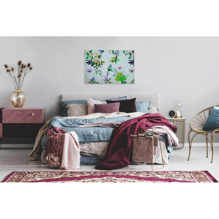 Blumen Leinwandbild Grün Lila 90x60 DD120346 Keilrahmen Mosaik Wandbild Leinwand – Bild 5