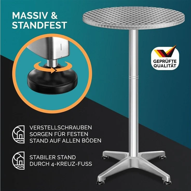 Casaria Stehtisch (1-St), Stabil Höhenverstellbar 70 cm / 115 cm Hoch Alu Rund Ø60cm Wetterfest – Bild 2