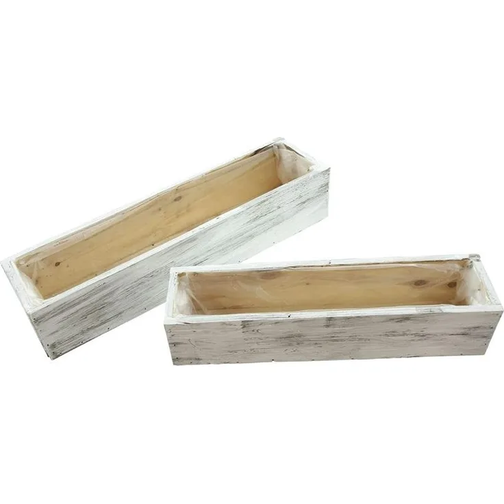 2x Pflanzkasten "Shabby" aus Holz in weiß, Blumenkasten, Balkonkasten, Pflanzgefäß, Gartendeko für Draußen