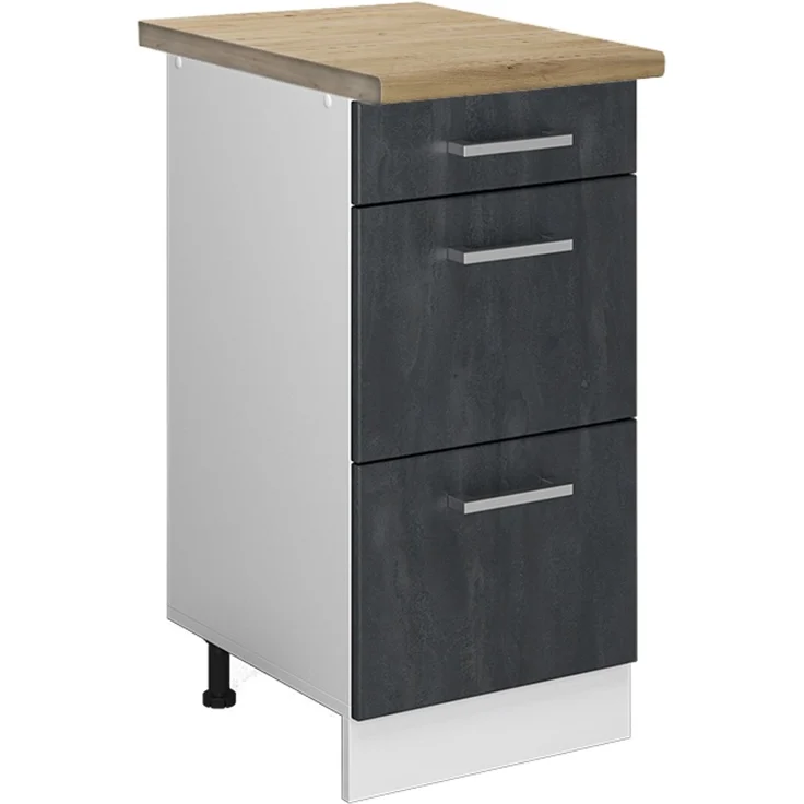 Küchenunterschrank R-Line Schwarz Beton 40 cm AP Eiche Vicco – Bild 1