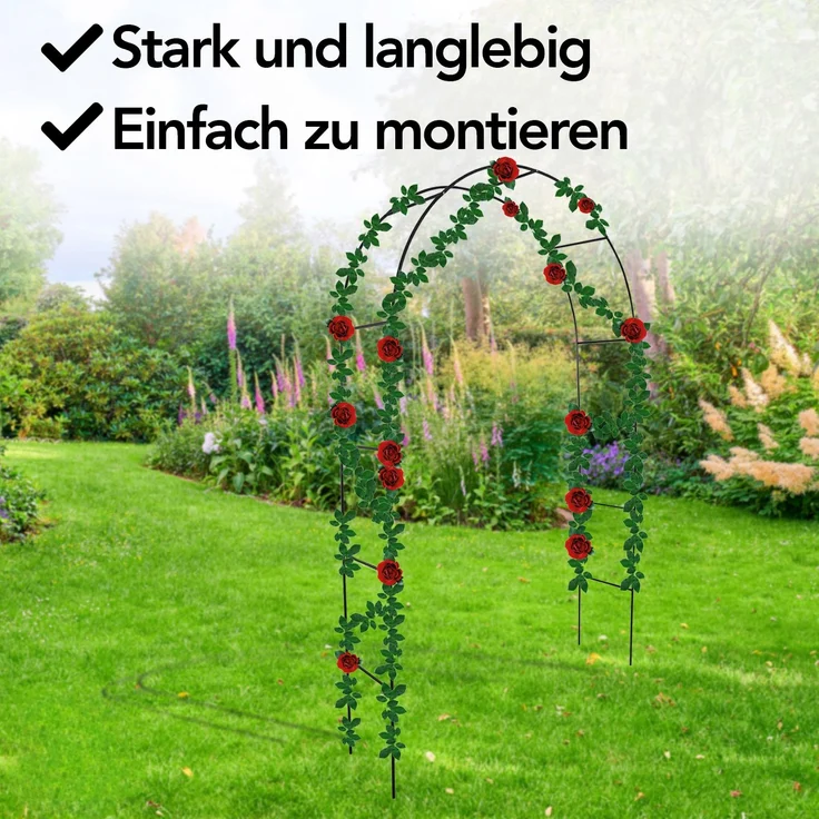 Brixy - Rosenbogen - Gartenbogen - Rankhilfe - Blumenbogen - Für Kletterpflanzen - Metall - 240 x 140 x 38 cm - Schwarz – Bild 3