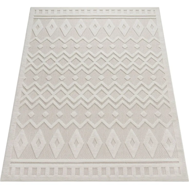 Paco Home Teppich Livorno 671, rechteckig, Höhe: 14 mm, Uni-Farben, Scandi, Rauten Muster, Hoch-Tief Effekt, Outdoor geeignet
