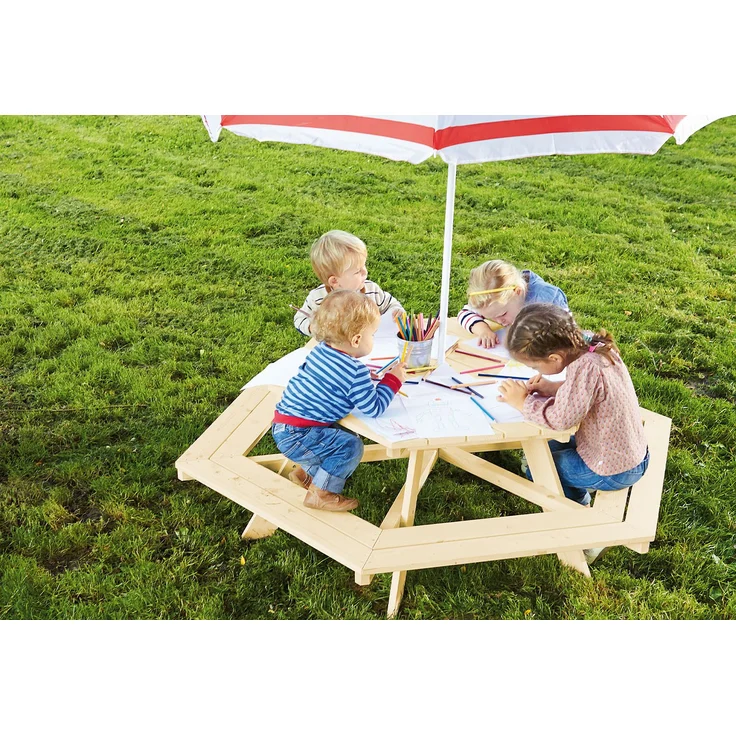 Pinolino 'Nicki 6-Eck' Kindersitzgarnitur, Massivholz natur, 162 x 50 x 162 cm – Bild 4