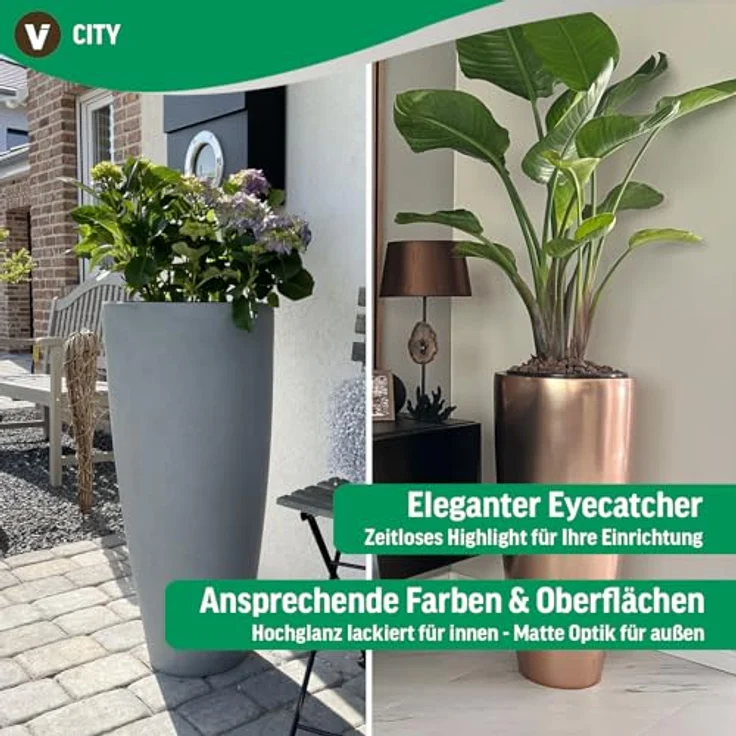 VIVANNO Pflanzkübel Fiberglas CITY Rund, Gold Blattoptik Hochglanz 37x80 cm – Bild 5