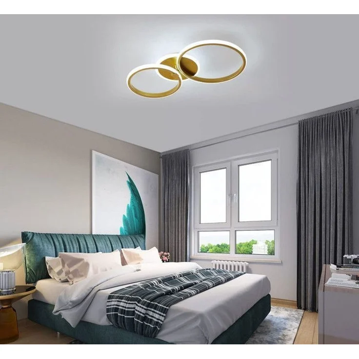 DELIPOP – Moderne LED – Deckenleuchte 42 W, weißes Licht – Ideal für Wohnzimmer, Schlafzimmer, Esszimmer – 2 Ringe – Durchmesser 30 + 24 cm – Gold – 52x30x9,5cm – Bild 3