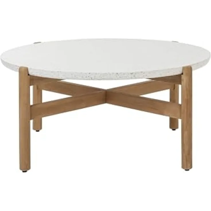 Dehner Balkonset Lounge Tisch Portofino, Ø 80 cm, Höhe 37.8 cm, aus FSC® zertifiziertem Teakholz, mit trendiger Terrazzo-Tischplatte