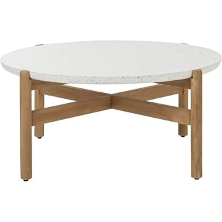 Dehner Balkonset Lounge Tisch Portofino, Ø 80 cm, Höhe 37.8 cm, aus FSC® zertifiziertem Teakholz, mit trendiger Terrazzo-Tischplatte – Bild 1
