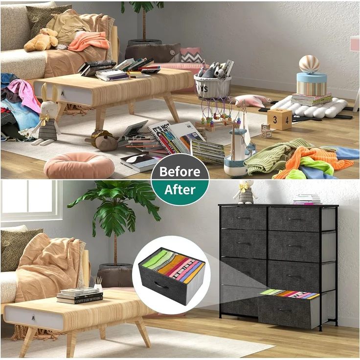 YITAHOME kommode mit Schubladen, Schrank mit 8 Schubladen aus Stoff, Modernen Stil, Stabiler Metallrahmen, Holztischplatte, Aufbewahrungskommode für Schlafzimmer, Wohnzimmer, Flur, Schwarz und Grau – Bild 6