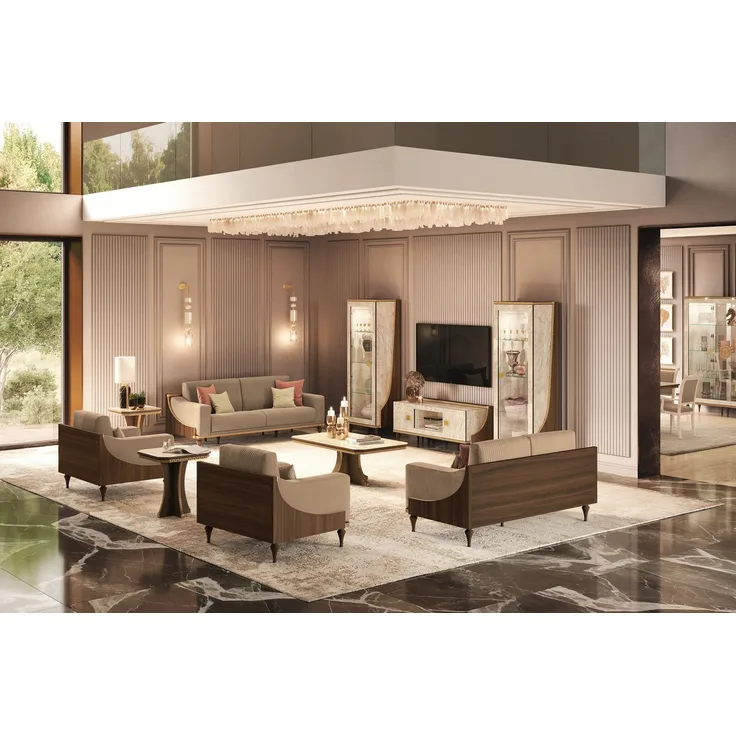 JVmoebel Wohnzimmer-Set, 8-teiliges braunes Wohnzimmer Set mit Sofas, Sesseln und Couchtisch, Made in Europa